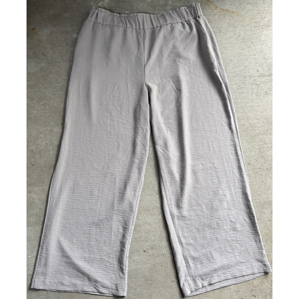 Hilary Radley Womens Wide Leg Pull On Pants Taupe Flat Front Comfort Preppy XL